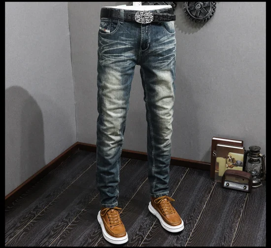 High-End-Jeans für Herren, schmale Stretch-Hose, Teen Vintage-Denim